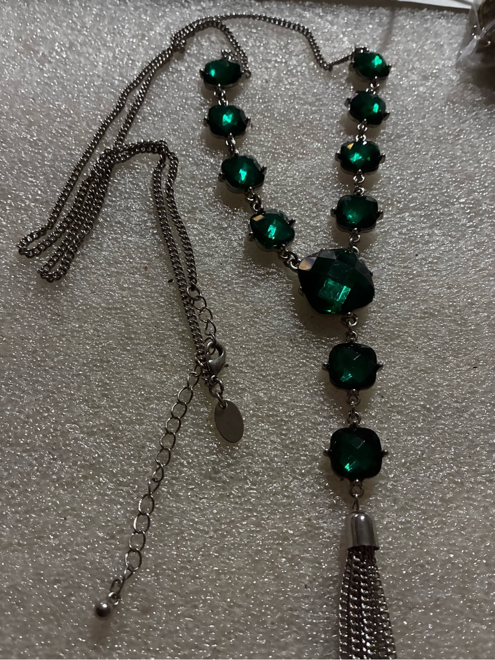 Emerald Green Faceted Stone Tassel Necklace - Women Jewelry